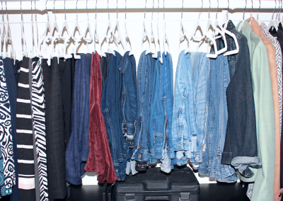 Matching white hangers clothes organization in closet