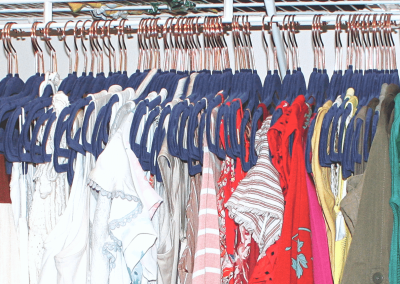 Matching blue hangers dress organization