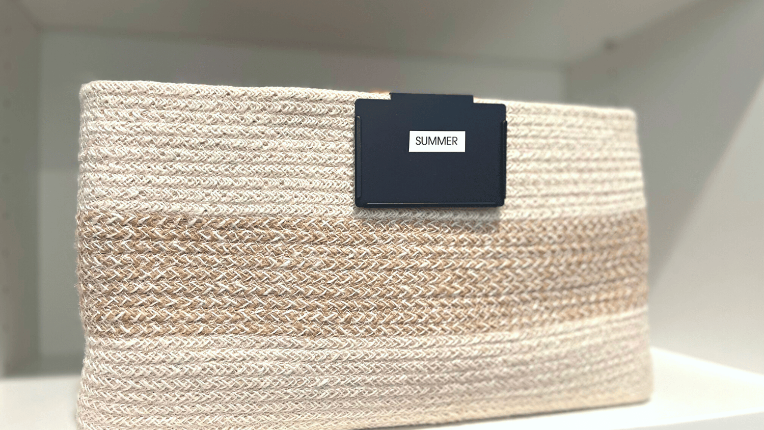 The Container Store Jute Natural Basket with black label
