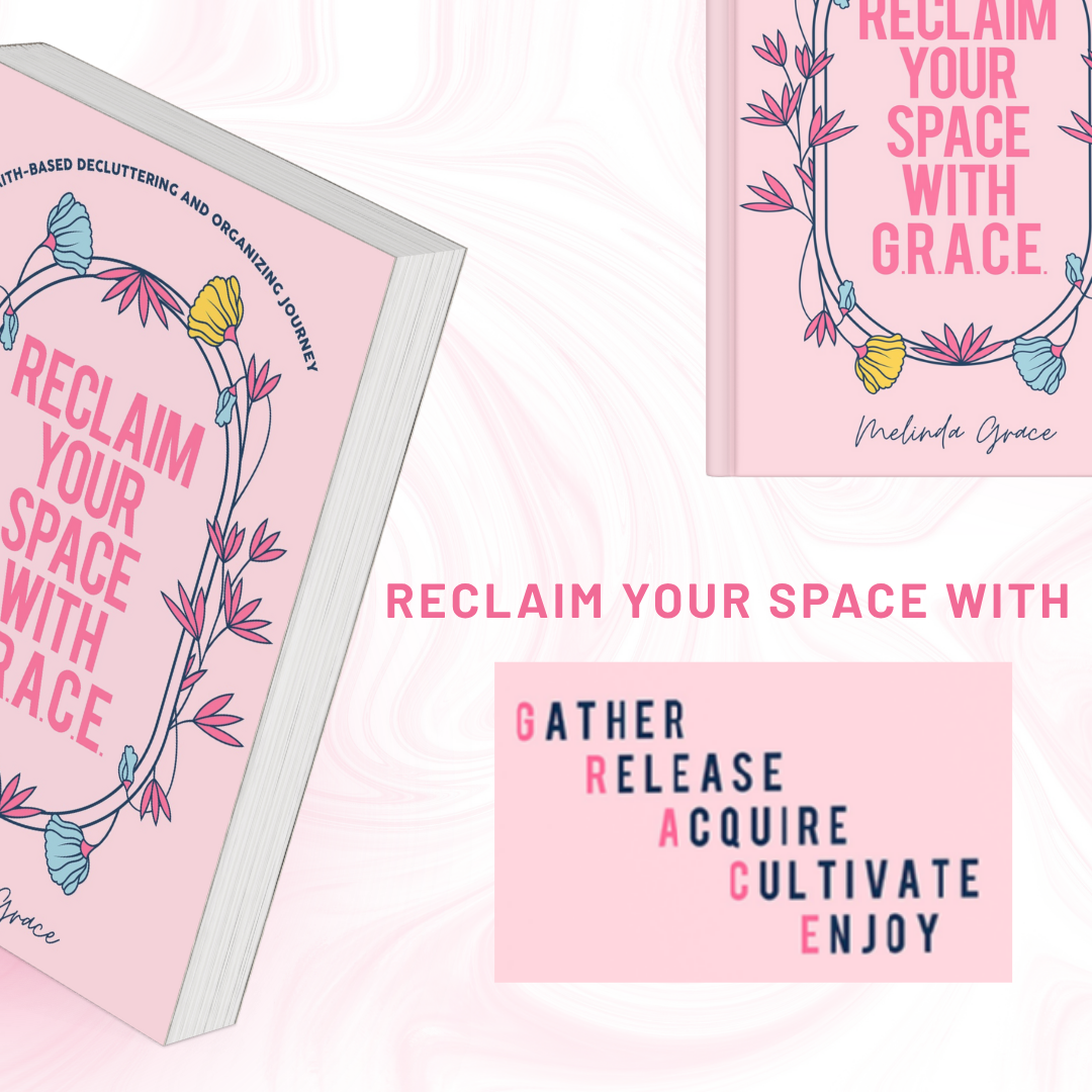 Book Cover With Text: Reclaim Your Space with gather, release, acquire, cultivate, enjoy